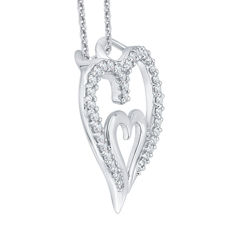 KATARINA 1/5 cttw Diamond Double Heart Pendant Necklace