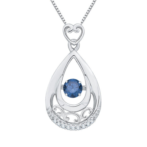 14K White Gold~Blue and White Diamond, 10K White Gold~Blue and White Diamond, Sterling Silver~Blue and White Diamond