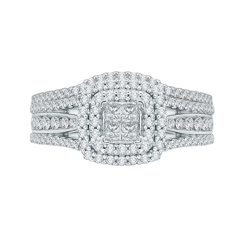 KATARINA Round and Princess Cut Diamond Engagement Ring (7/8 cttw)