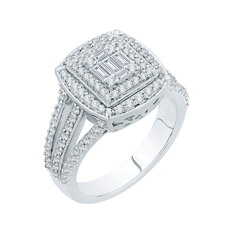 KATARINA Round and Baguette Cut Diamond Engagement Ring (3/4 cttw)