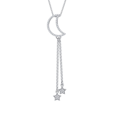 KATARINA Diamond Crescent Moon and Star Pendant Necklace (1/5 cttw)