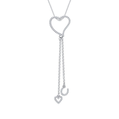 KATARINA Diamond Heart and Horse Shoe Pendant Necklace (1/4 cttw)
