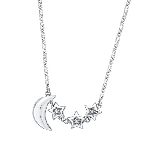 KATARINA Diamond Accent Crescent Moon and Star Pendant Necklace