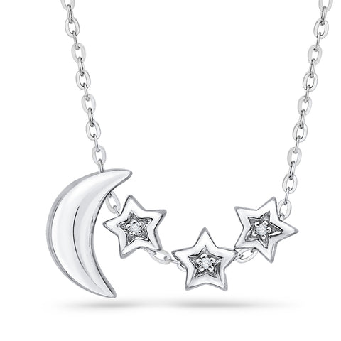 KATARINA Diamond Accent Moon and Star Pendant Necklace