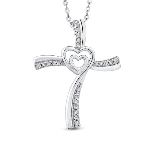 KATARINA Diamond Cross with Heart Pendant Necklace (1/10 cttw)