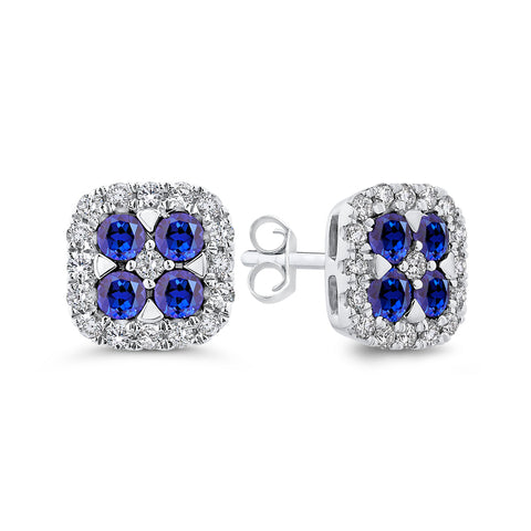 KATARINA Diamond and Blue Sapphire Cluster Stud Earrings (1 1/2 cttw)