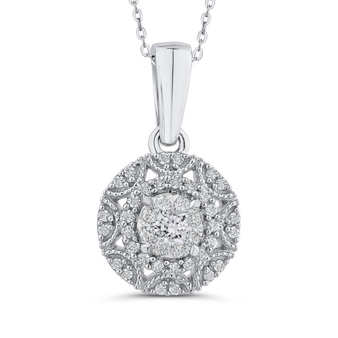 KATARINA 1/3 cttw Diamond Cluster Halo Pendant Necklace