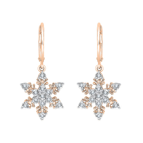 KATARINA Diamond Snowflake Leverback Dangle Earrings (1/10 cttw)