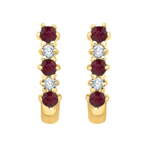 KATARINA Ruby and Diamond J Hoop Earrings (1/2 cttw)