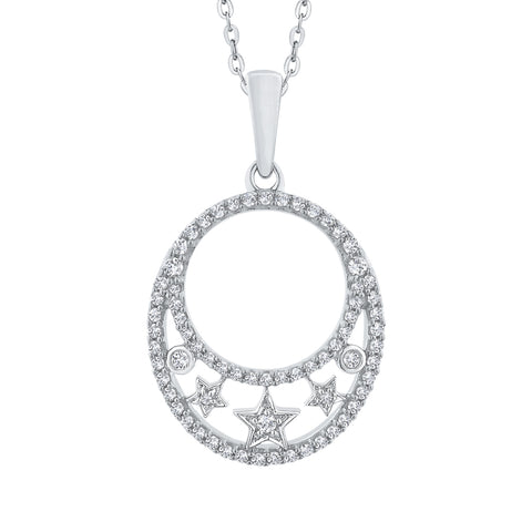 KATARINA Diamond Open Circle 3 Star Pendant Necklace (1/3 cttw)