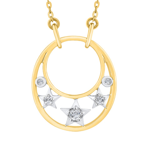 KATARINA 3 Star Diamond Open Circle Pendant Necklace (1/8 cttw)