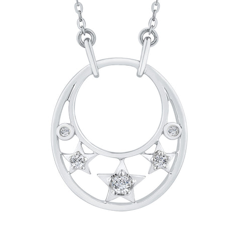 KATARINA 3 Star Diamond Open Circle Pendant Necklace (1/8 cttw)