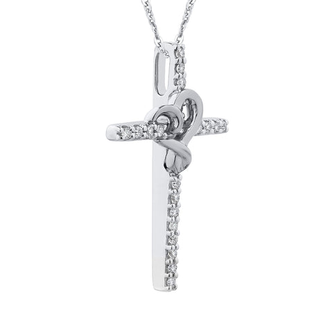 KATARINA Diamond Heart Cross Pendant Necklace (1/6 cttw)