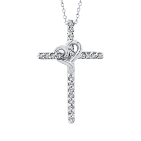 KATARINA Diamond Heart Cross Pendant Necklace (1/6 cttw)