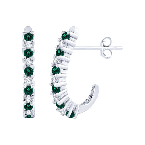 KATARINA Emerald and Diamond J Hoop Earrings (1/3 cttw)