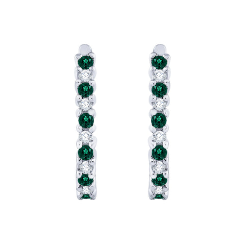 KATARINA Emerald and Diamond J Hoop Earrings (1/3 cttw)