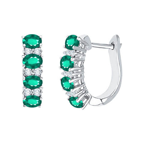 KATARINA Emerald Gemstone and Diamond Huggie Earrings (2 cttw)
