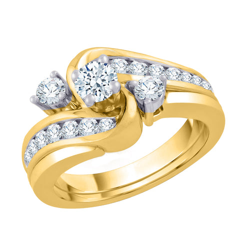 KATARINA 1 cttw Bypass Shank Lab Grown Diamond Bridal Wedding Ring Set in 14k Gold
