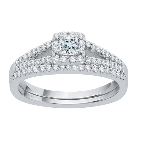 KATARINA 1/2 cttw Round and Princess Cut Lab Grown Diamond Halo Bridal Set in 14k Gold