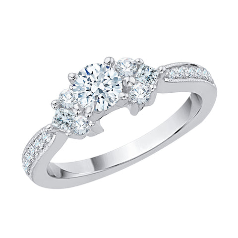 KATARINA Round and Princess Cut Diamond Solitaire Euro-style shank Engagement Ring (7/8 cttw)