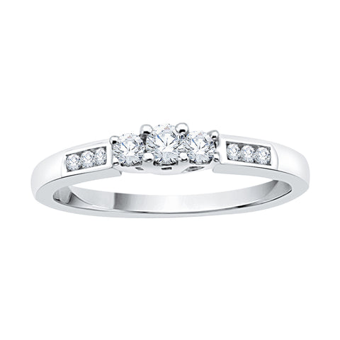 KATARINA Diamond Trellis Set Three Stone Plus Engagement Ring (1/4 cttw)