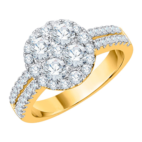 KATARINA Diamond Cluster Halo Split Shank Fashion Ring (1 3/8 cttw, J-K, SI2-I1)