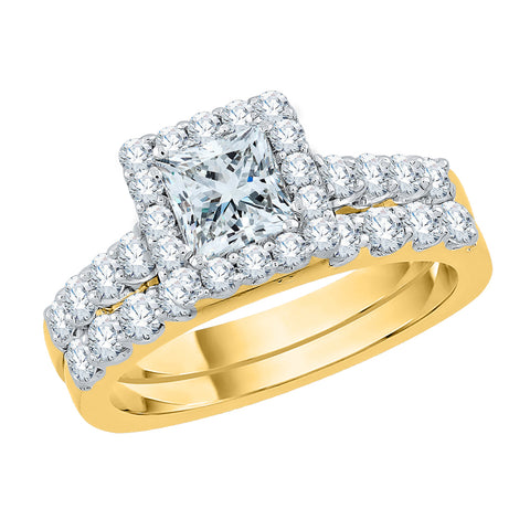 KATARINA Princess Cut and Round Diamond Halo Bridal Set (1 5/8 cttw, J-K, SI2-I1)