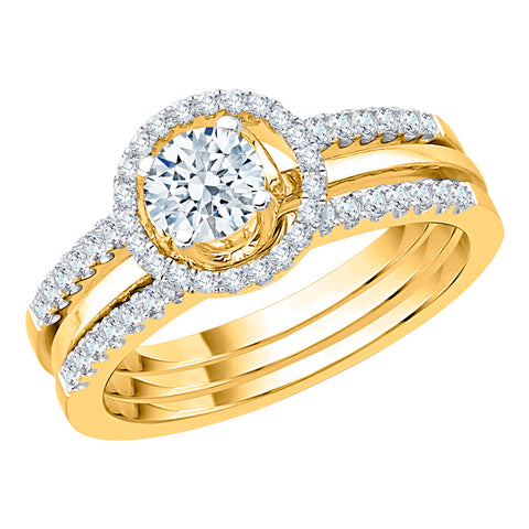 KATARINA Diamond Halo Solitaire Bridal Set (7/8 cttw, J-K, SI2-I1)