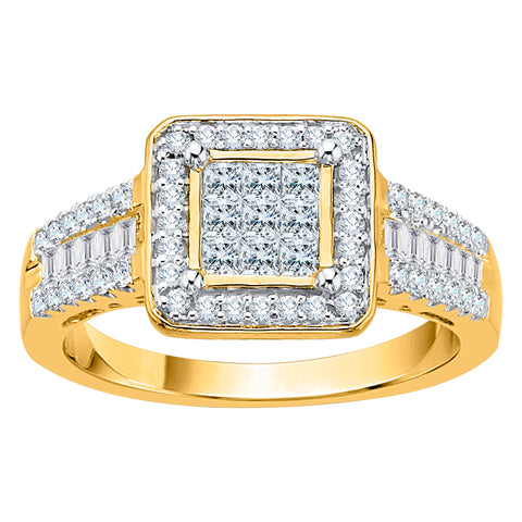 KATARINA Princess Cut Diamond Square Halo Cluster Ring (5/8 cttw, J-K, SI2-I1)