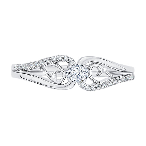 KATARINA 1/6 cttw Oval Cut and Round Diamond Bypass Solitaire Promise Ring