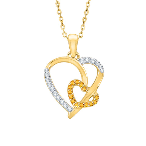 KATARINA 1/6 cttw Gemstone and Diamond Double Heart Pendant Necklace