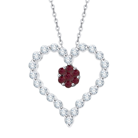 KATARINA 1/4 cttw Gemstone and Diamond Heart Pendant Necklace