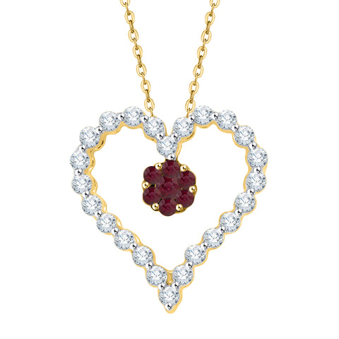 KATARINA 1/4 cttw Gemstone and Diamond Heart Pendant Necklace