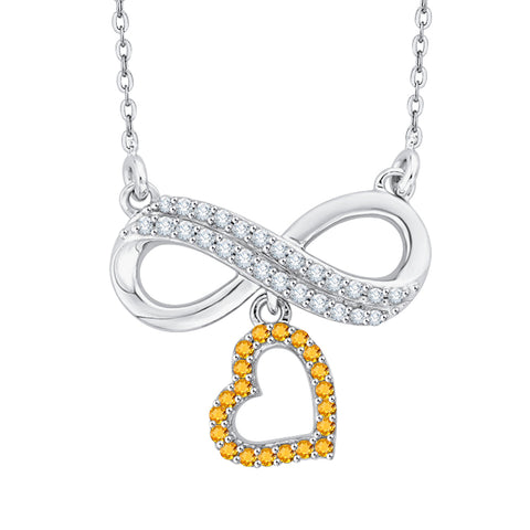 KATARINA Gemstone and Diamond Infinity Heart Pendant Necklace (1/6 cttw, G-H, I2-I3)