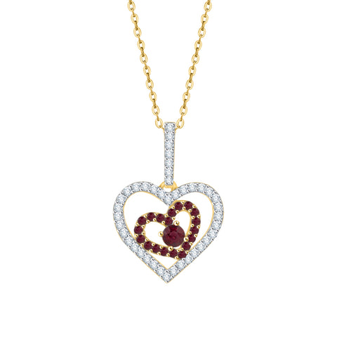 KATARINA 5/8 cttw Gemstone and Diamond Double Heart Pendant Necklace