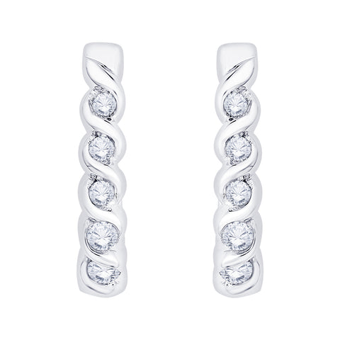 KATARINA 1/4 cttw Channel Set Diamond J-Hoop Earrings