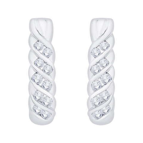 KATARINA 1/2 cttw Channel Set Diamond Swirl Design J-Hoop Earrings