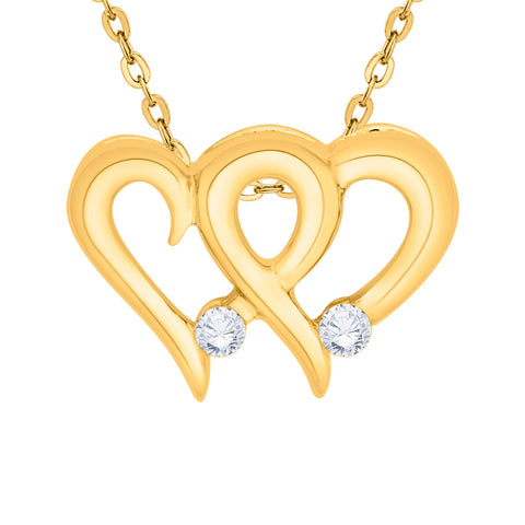 KATARINA 1/10 cttw Channel Set Diamond Double Heart Pendant Necklace