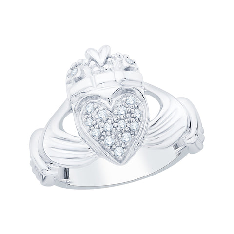 KATARINA Diamond Claddagh Heart Celtic Knot Crown Engagement Ring (1/5 cttw)