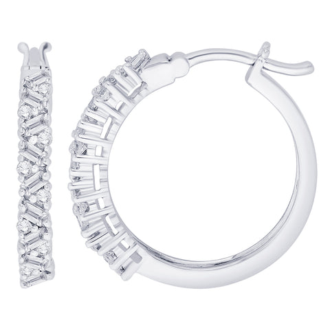 KATARINA Round and Baguette Cut Diamond Hoop Earrings (1/2 cttw)