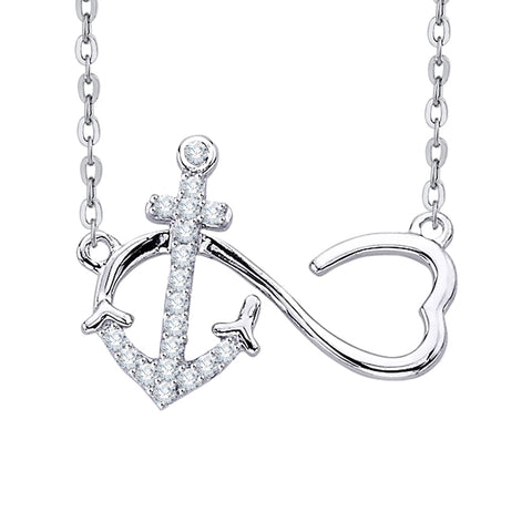 KATARINA Diamond Infinity and Anchor Heart Pendant Necklace (1/10 cttw)