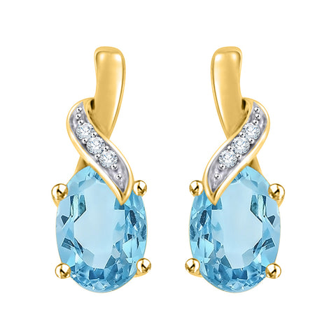 KATARINA 2 cttw Diamond and Oval Cut Blue Topaz Drop Earrings