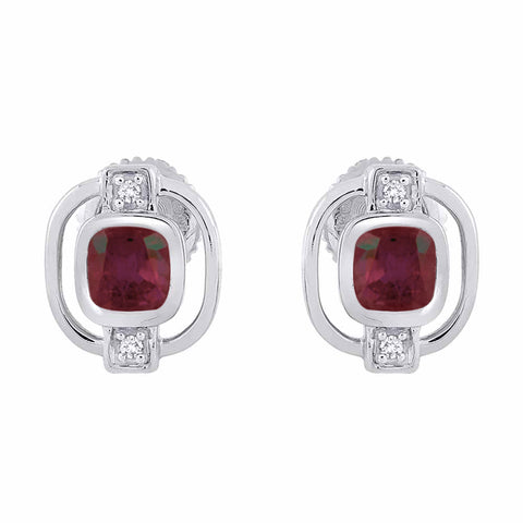 KATARINA 5/8 cttw Diamond and Cushion Cut Ruby Fashion Earrings