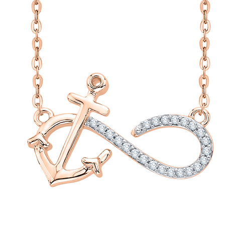 KATARINA Prong Set Diamond Anchor Infinity Pendant Necklace (1/10 cttw)
