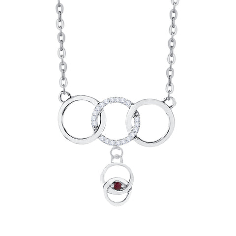 KATARINA Diamond and Ruby Interlock Circle Pendant Necklace (1/8 cttw)