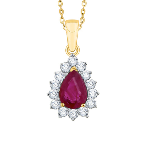 KATARINA Diamond and Pear Cut Ruby Pendant Necklace (1 1/3 cttw)