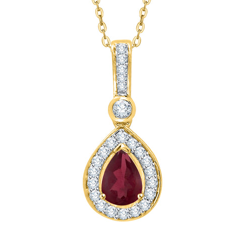 KATARINA Diamond and Pear Cut Ruby Fashion Pendant Necklace (7/8 cttw)