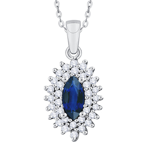 KATARINA Diamond and Marquise Cut Sapphire Fashion Pendant Necklace (1/3 cttw)