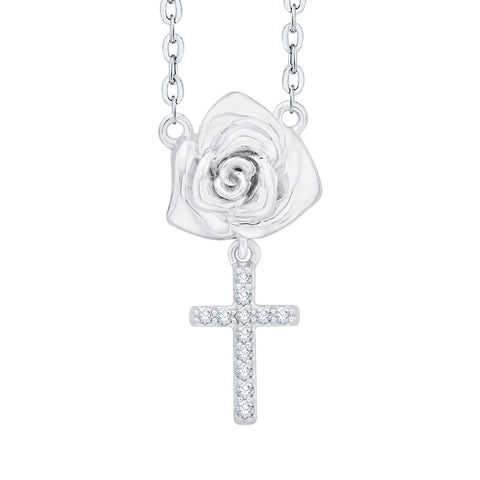 KATARINA Diamond Rose Cross Pendant Necklace (1/20 cttw)
