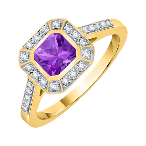 KATARINA Diamond and Cushion Cut Amethyst Halo Engagement Ring (3/4 cttw)